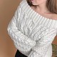 На седьмой фотографии белый джемпер женский на одно плечо от Shapar, бренда вязаной одежды ручной работы в интернет-магазине связанных спицами вещей.