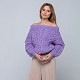 На третьей фотографии женский лавандовый свитер с открытыми плечами от Shapar, бренда вязаной одежды ручной работы в интернет-магазине связанных спицами вещей.