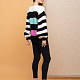 На пятой фотографии модный свитер в полоску для девушек и женщин от Shapar, бренда вязаной одежды ручной работы в интернет-магазине связанных спицами вещей.