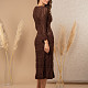 На пятой фотографии женское платье коричневого цвета в длине миди от Shapar, бренда вязаной одежды ручной работы в интернет-магазине связанных спицами вещей.