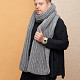 На второй фотографии серый шарф мужской от Shapar, бренда вязаной одежды ручной работы в интернет магазине связанных спицами вещей.