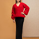 На третьей фотографии пушистый свитер красного цвета с V-вырезом от Shapar, бренда вязаной одежды ручной работы в интернет-магазине связанных спицами вещей.