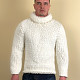 На шестой фотографии зимний белый свитер с горлом мужской от Shapar, бренда вязаной одежды ручной работы в интернет-магазине связанных спицами вещей.