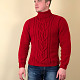 На четвертой фотографии красный свитер мужской с оригинальным узором из кос от Shapar, бренда вязаной одежды ручной работы в интернет-магазине связанных спицами вещей.