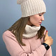 На четвертой фотографии женская бежевая шапка со снудом в комплекте от Shapar, бренда вязаной одежды ручной работы в интернет магазине связанных спицами вещей.