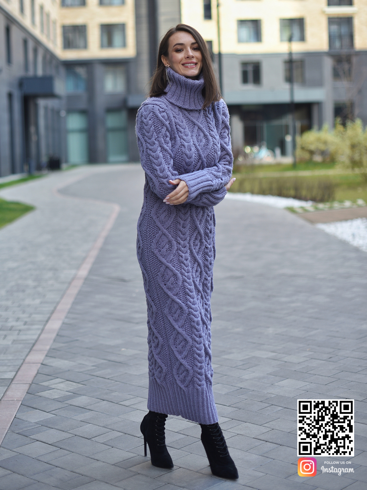 На девятой фотографии шерстяное сиреневое вязаное платье в интернет-магазине связанной одежды ручной работы Shapar.
