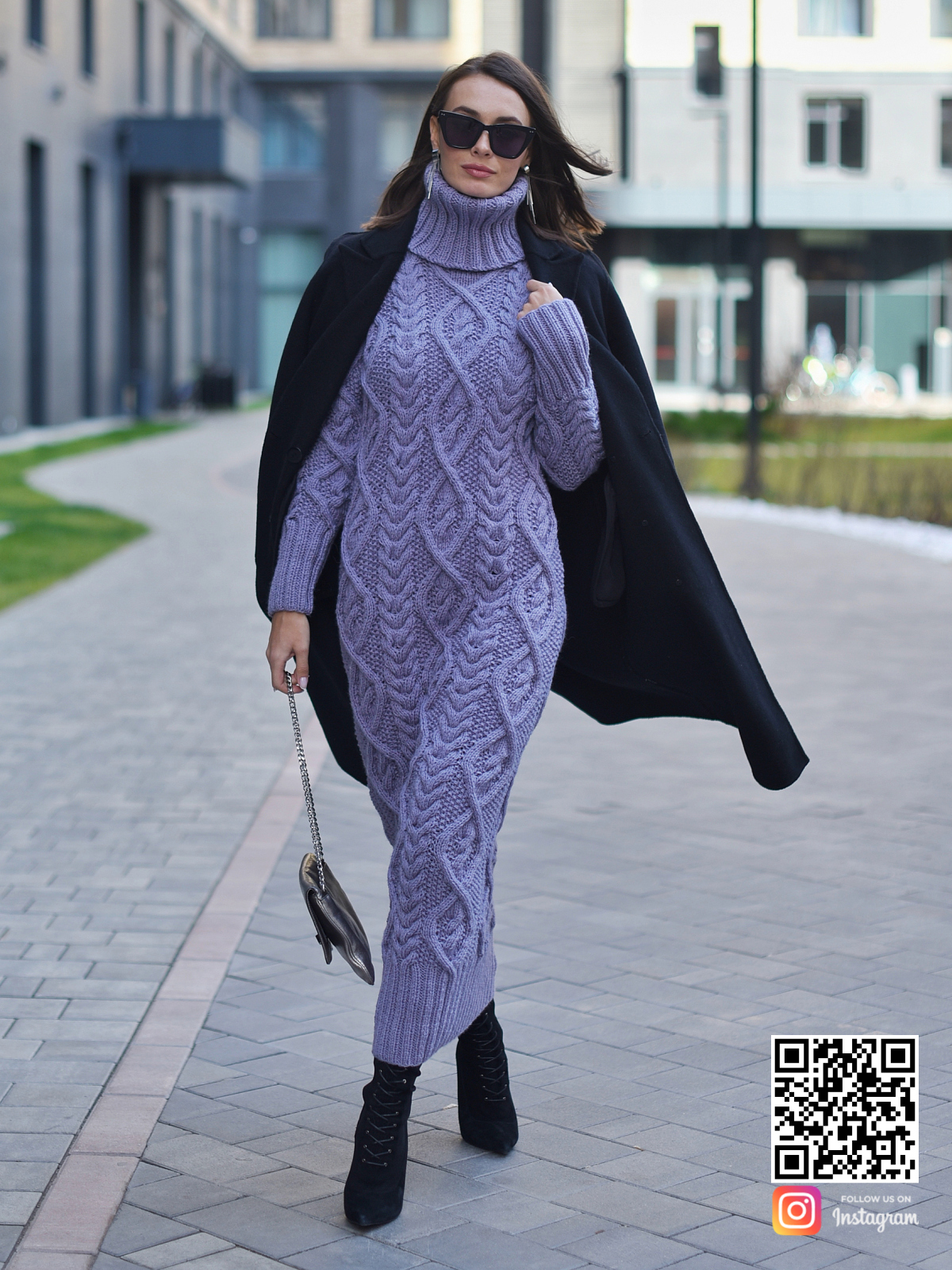 На восьмой фотографии зимнее сиреневое вязаное платье макси в интернет-магазине связанной одежды ручной работы Shapar.