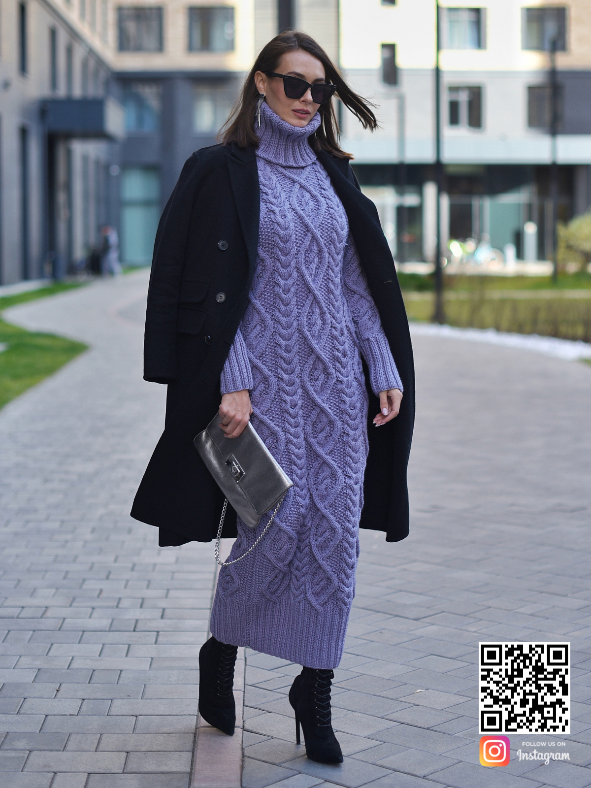 На четвертой фотографии сиреневое вязаное платье в косах в интернет-магазине связанной одежды ручной работы Shapar.